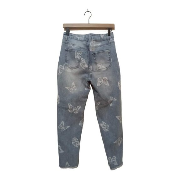 Tinseltown Juniors' Butterfly Print Relaxed Skinny Frayed Jeans Sz 9 - Picture 3 of 8